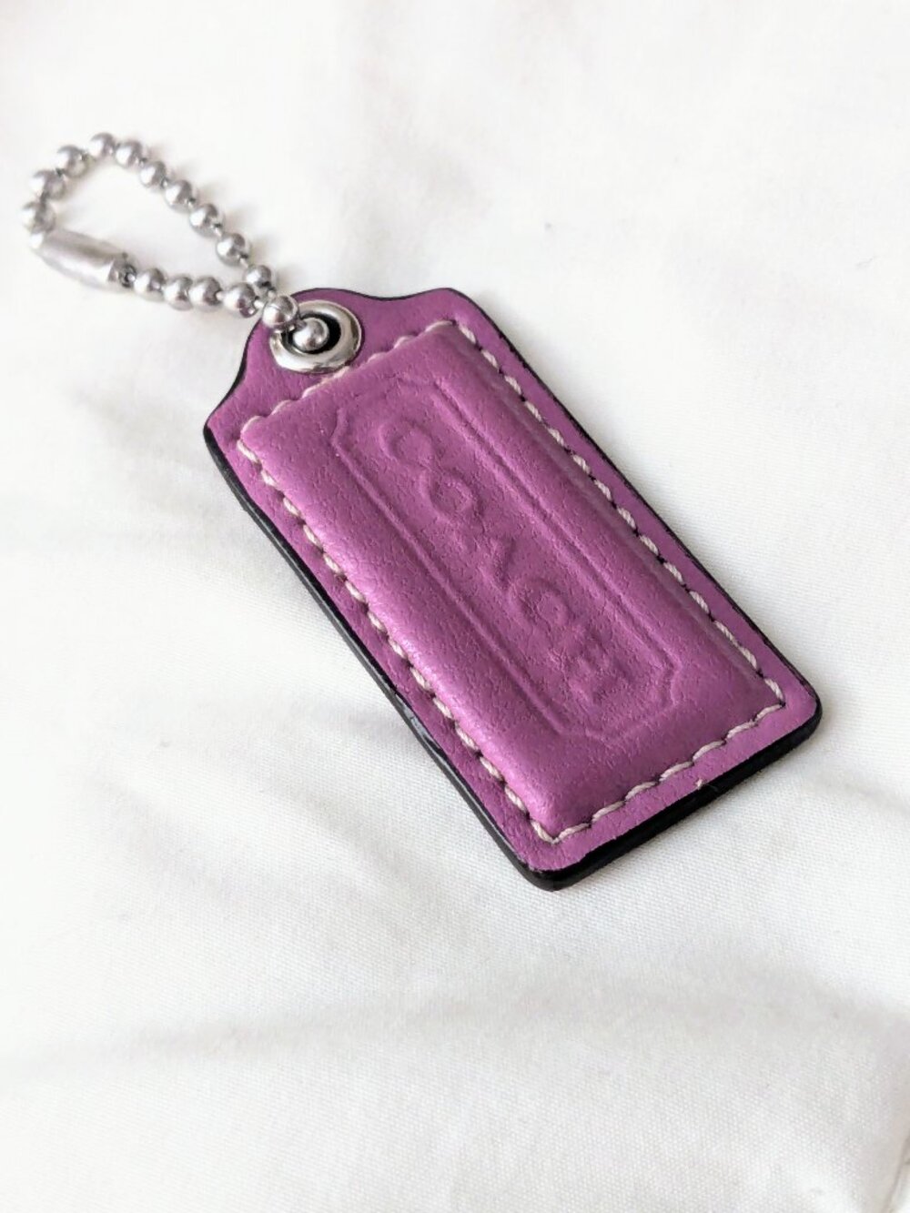 Coach Hang Tag 2.25" Charm Light Mauve Purple Pink Leather Silver Chain Y2K